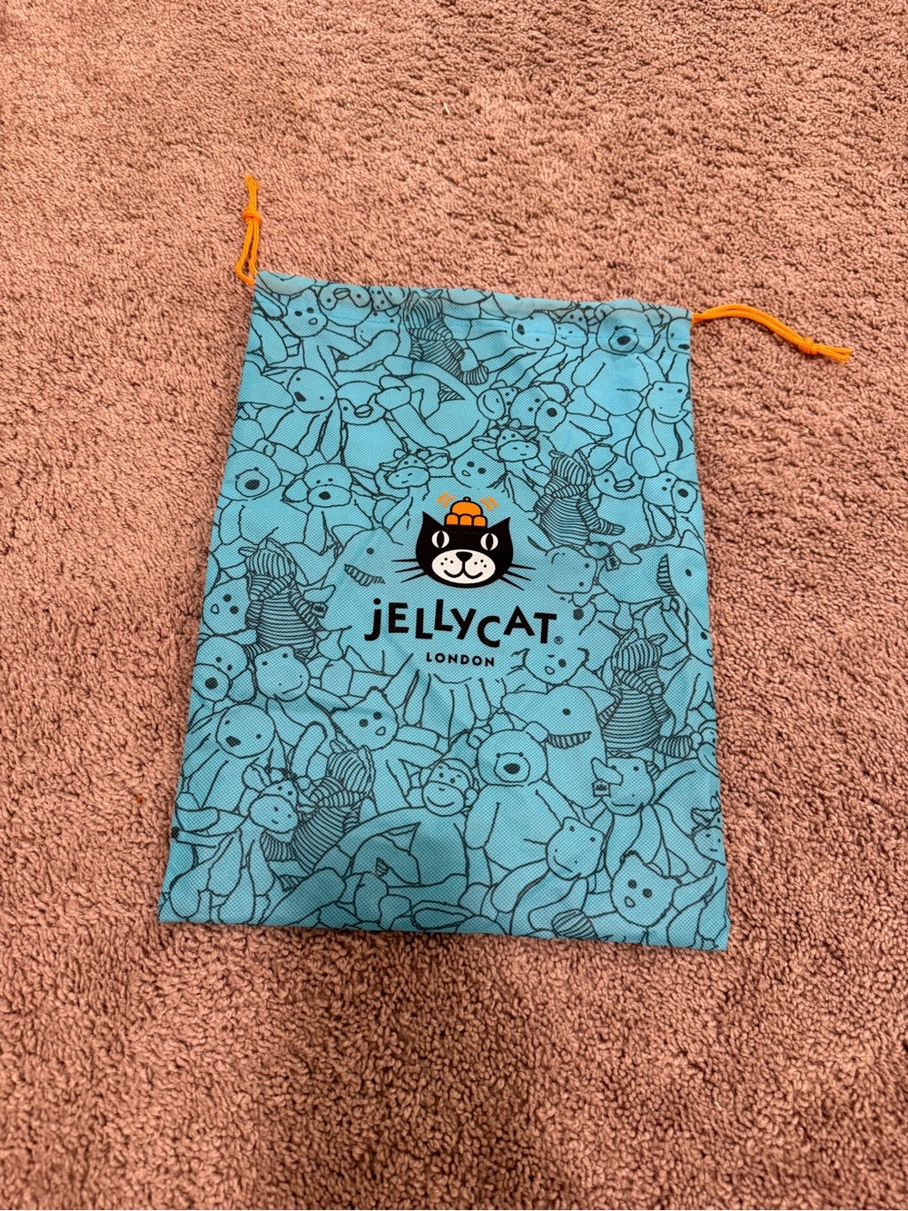 Jellycat Aqua Drawstring Pouch dust bag with Orange Cord